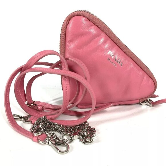 PRADA Chain Double Triangle Logo Plate Crossbody 3WAY Pochette Shoulder Bag - Picture 1 of 13